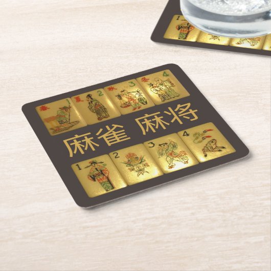 6つのペーパーコースター-麻雀麻将の花及び季節 スクエアペーパーコースター (アングル)