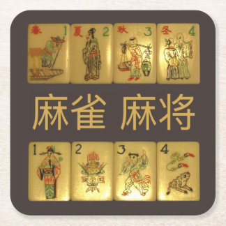 6つのペーパーコースター-麻雀麻将の花及び季節 スクエアペーパーコースター