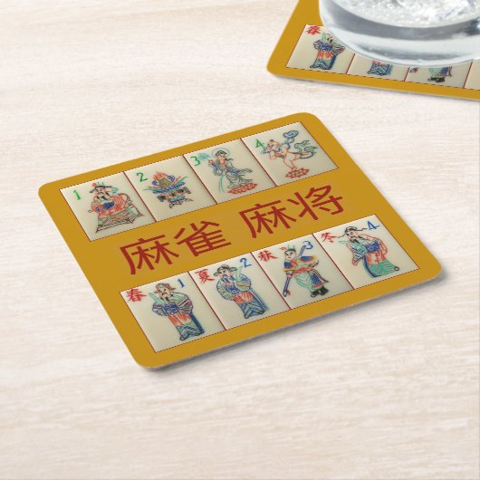 6つのペーパーコースター-麻雀麻将の花及び季節 スクエアペーパーコースター (アングル)