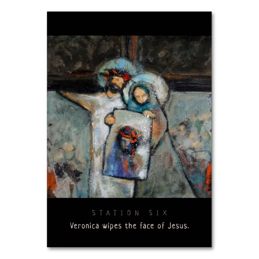 6つのヴェロニカのワイプの顔、祈りの言葉カードを配置して下さい テーブルナンバー (正面)