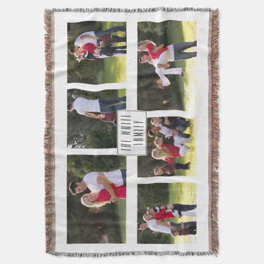6つの写真のコラージュと名前パーソナライズされた スローブランケット (正面縦)