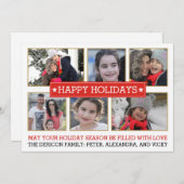 6つの写真の赤および金ゴールドのモダンなクリスマスの休日 シーズンカード (正面/裏面)