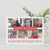 6つの写真の赤および金ゴールドのモダンなクリスマスの休日 シーズンカード (スタンド正面)