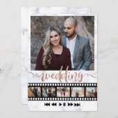 6つの写真コラージムービフレームバラ金ゴールドグリッター  招待状 (正面/裏面)