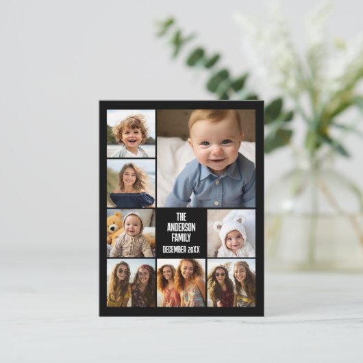 6つの写真テンプレートと2行の文字 – 黒 ポストカード (スタンド正面)