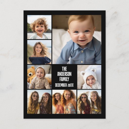 6つの写真テンプレートと2行の文字 – 黒 ポストカード (正面)