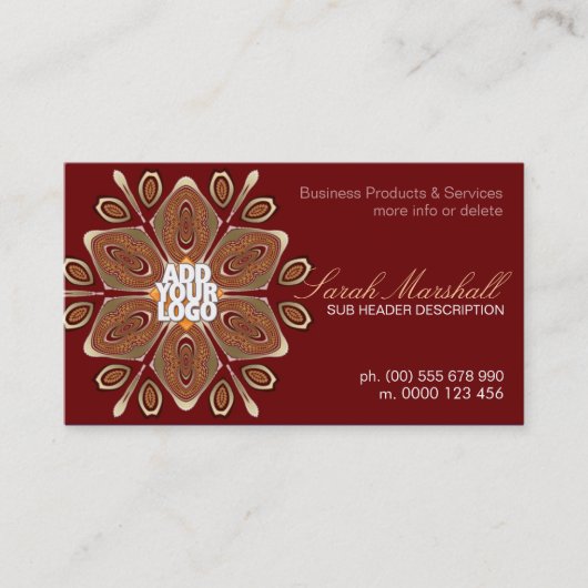 6つの花びら幾何学的な花とロゴ付き名刺 名刺 (正面)