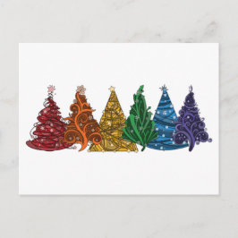 6つのLGBTQプライドレインボークリスマスツリーの列 シーズンポストカード