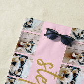 6つ以上のフォトコラージピンクと金ゴールドスクリプト名 ビーチタオル (インサイチュ)
