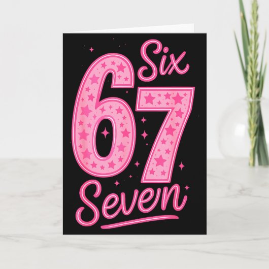 6と7の数字67 ピンクのSix Sevenミームスラング女性用 カード (正面)