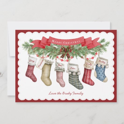 6のファミリ |クリスマスストッキングフラットホリデーカード シーズンカード (正面)