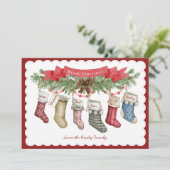 6のファミリ |クリスマスストッキングフラットホリデーカード シーズンカード (スタンド正面)