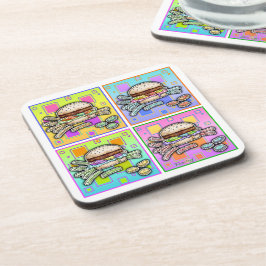 6のポップ・アートのアートハンバーガーのコルクコースターセット コースター