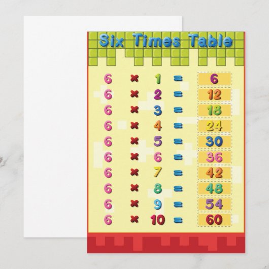6の掛け算表 招待状 (正面/裏面)