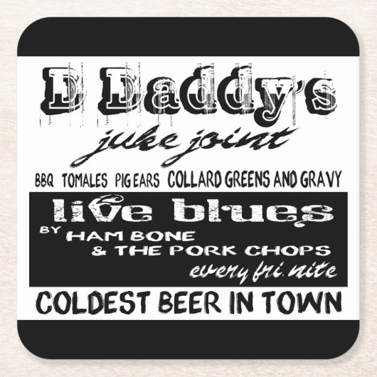 6の青音楽コースターセットを広告するヴィンテージ スクエアペーパーコースター (正面)