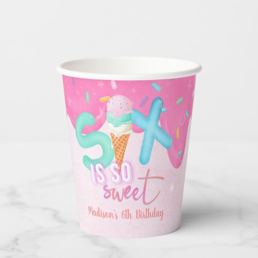 6はとても甘いピンクのつや消しガールズ誕生日 紙コップ (裏面)