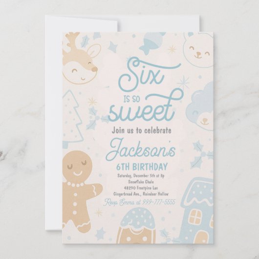 6はとても甘い男の子クリスマスクッキー誕生日部分 招待状 (正面)