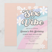 6はビビっとくるレトロな虹色のデイジー 招待状 (正面/裏面)