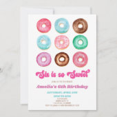 6は甘いドーナツ振りかける6th誕生日パーティー 招待状 (正面)