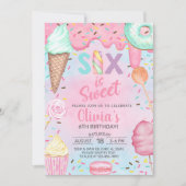 6は甘い女の子6番目の誕生日の招待である 招待状 (正面)