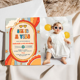 6はVibe Groovyレトロなレインボー6th誕生日 招待状