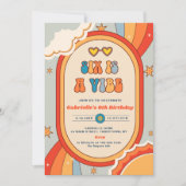 6はVibe Groovyレトロなレインボー6th誕生日 招待状 (正面)