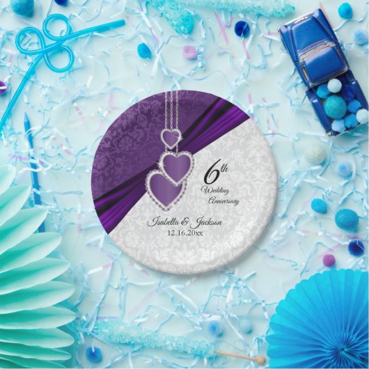 6アメジストパープル結婚ズ記念日 ペーパープレート (パーティー)