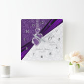 6アメジストパープル結婚ズ・アニバーサリー スクエア壁時計 (ホーム)