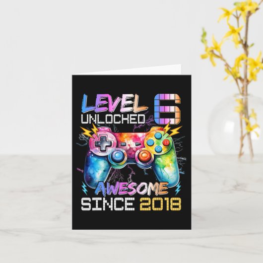 6アンロックされたビデオゲーム6th誕生日ゲーマーボーイズ子供 カード (黄色い花)