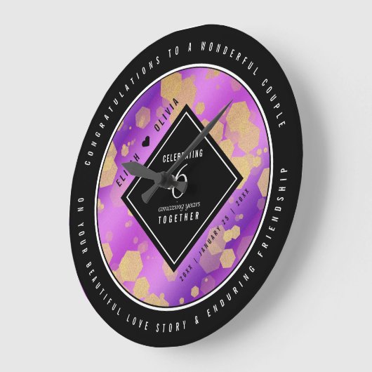 6エレガントアメジスト結婚周年記念 ラージ壁時計 (傾斜)