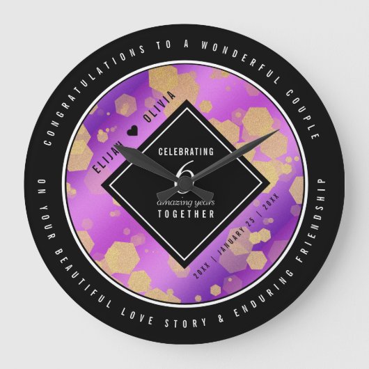 6エレガントアメジスト結婚周年記念 ラージ壁時計 (正面)