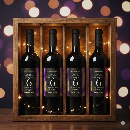 6エレガントアメジスト結婚周年記念 ワインラベル