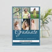 6エレガントフォトコラージブルーとホワイトの卒業 案内状 (スタンド正面)