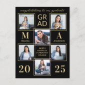 6エレガントフォト黒パーソナライズされた金ゴールド卒業 インビテーションポストカード (正面)