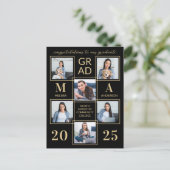 6エレガントフォト黒パーソナライズされた金ゴールド卒業 インビテーションポストカード (スタンド正面)