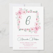 6エレガント歳の誕生日招待状フローラピンク 招待状 (正面)