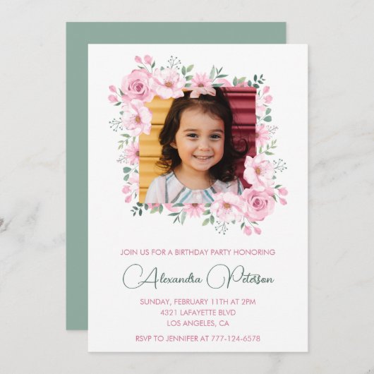 6エレガント歳の誕生日招待状写真Boho 招待状 (正面/裏面)