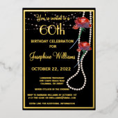 6エレガント誕生日黒実在金ゴールド 箔招待状 (正面)