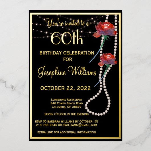 6エレガント誕生日黒実在金ゴールド 箔招待状 (正面)