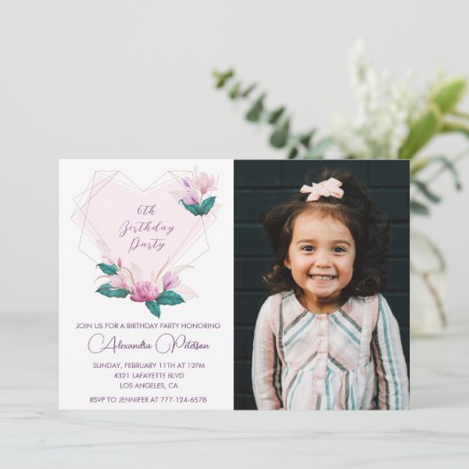 6エレガントth birthday招待状フローラ写真 招待状 (スタンド正面)
