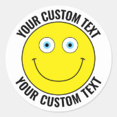 6カスタムパーソナライズされた顔黄、青い目 ラウンドシール (正面)