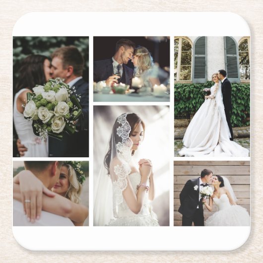 6カスタム枚の写真のコラージュお気に入りのモーメント スクエアペーパーコースター (正面)