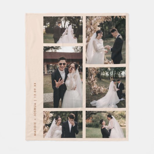 6カップルミニマルフォトコラージニュートラル フリースブランケット (正面)