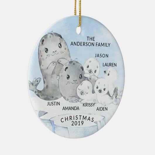 6クリスマスのシールファミリー家族 セラミックオーナメント (右)