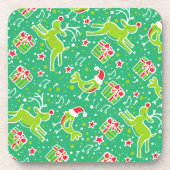 6コースターのクリスマスグリーンのトナカイ鳥セット コースター (正面)