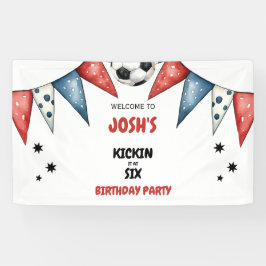 6サッカー6thバースデーパーティーでキックイン赤 横断幕