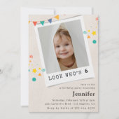 6シンプル歳の誕生日招待状ガールオレンジ写真 招待状 (正面)