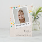 6シンプル歳の誕生日招待状ガールオレンジ写真 招待状 (スタンド正面)