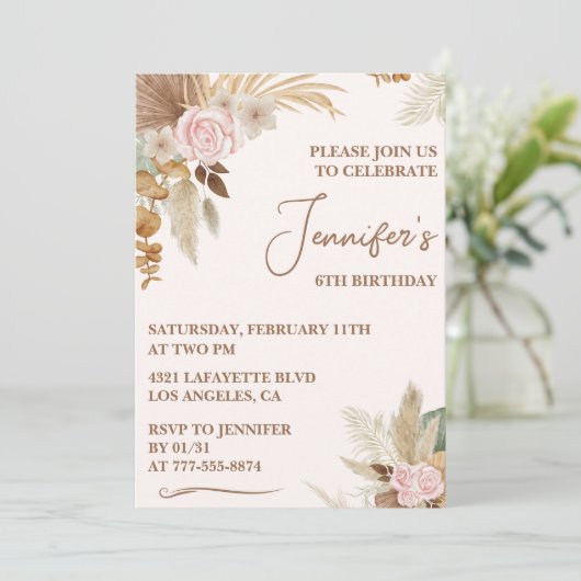6シンプルth birthday invitationボホモダンフローラ 招待状 (スタンド正面)