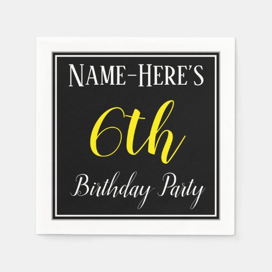 6シンプルth Birthday Party (名前をカスタムする付き) スタンダードカクテルナプキン (正面)